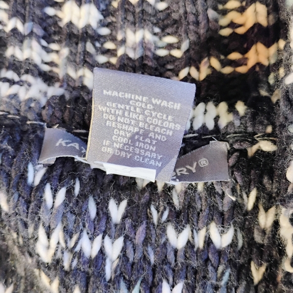 Kate & Mallory Knit Fringe Cardigan Sweater Womens Large Black White Open Boho - Picture 6 of 10